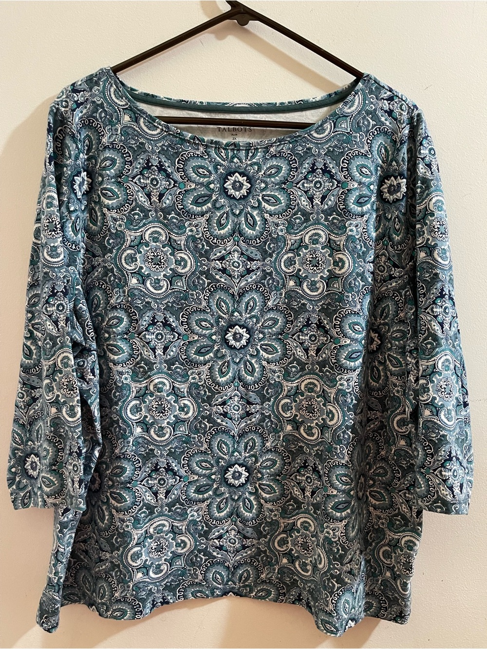 Talbots Teal Floral-Print Women’s Top 3X